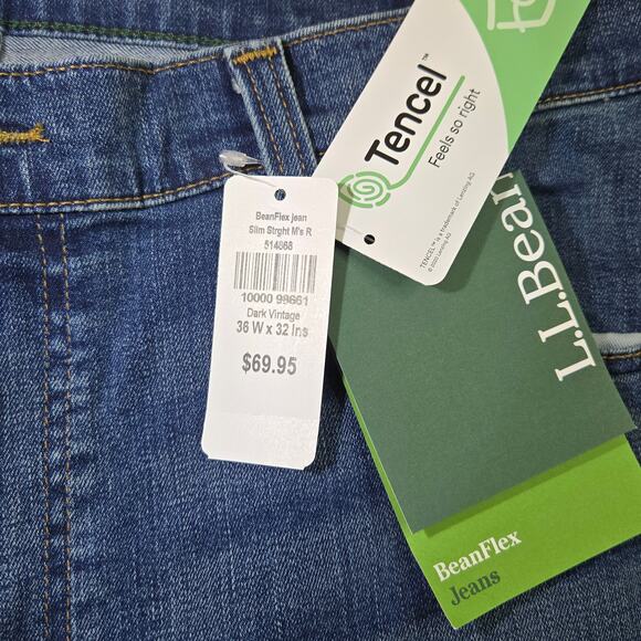 NWT L.L.Bean BeanFlex Slim Fit Straight Leg Denim Jean in Dark Vintage Size 36 - Picture 7 of 7